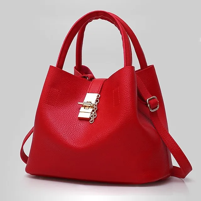 Women's Handbag Crossbody Bag Shoulder Bag PU Leather Office Daily Chain Solid Color Black Pink Red