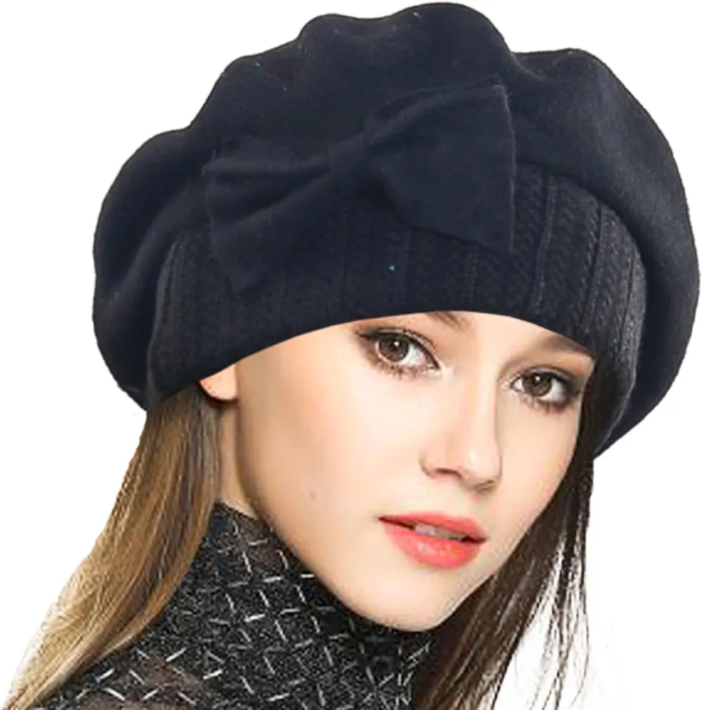 Lady French Beret 100% Wool Beret Floral Dress Beanie Winter Hat