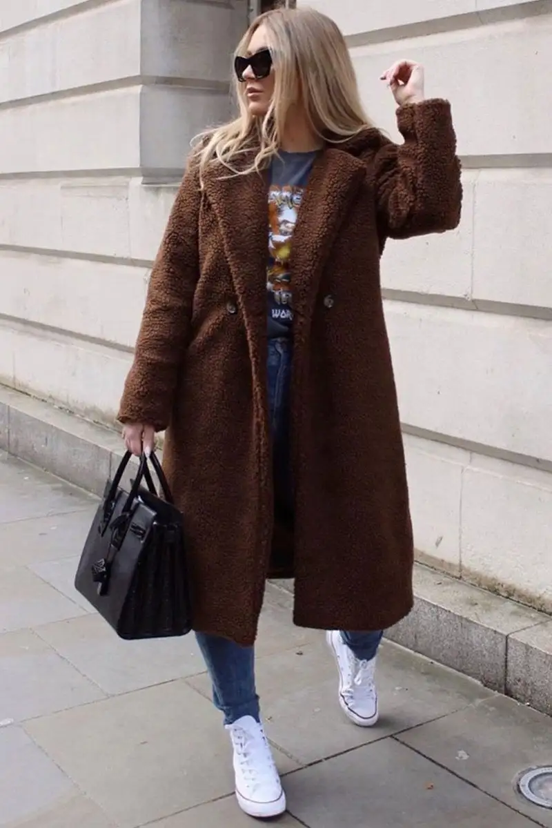 Brown Long Length Teddy Coat
