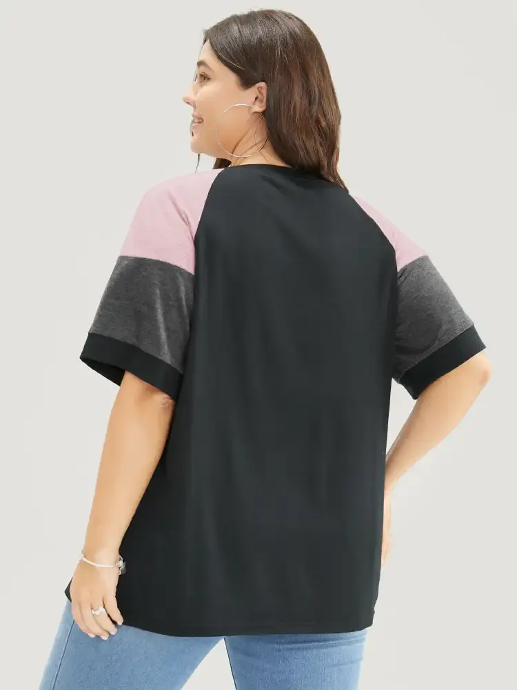 Colorblock Contrast Crew Neck Raglan Sleeve T-shirt