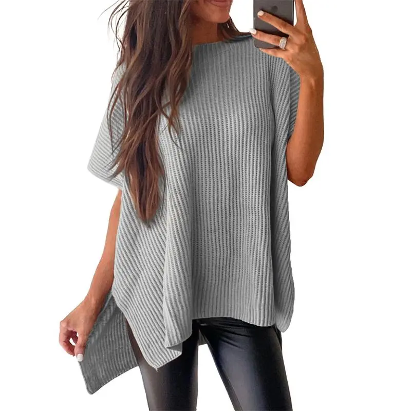 2025 Women's Oversized Knit Sweater – Short Sleeve Summer Pullover Top