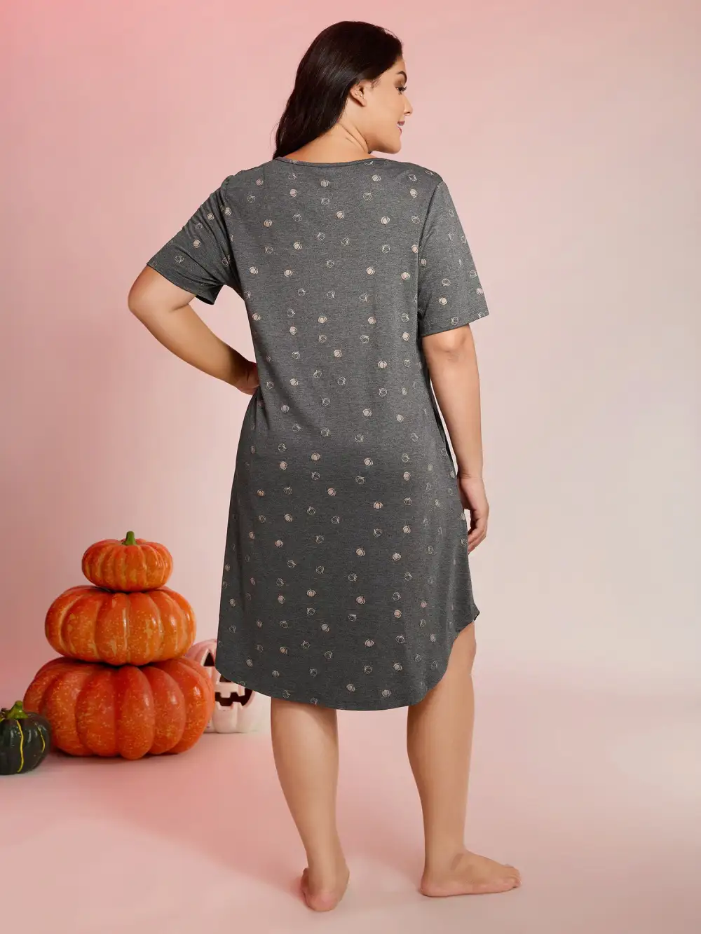Halloween Print Stretchy V-Neck Lounge Dress