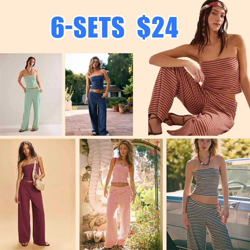 Women's Striped Crop Top with Wide Leg Pants – Casual Sleeveless Summer Outfit