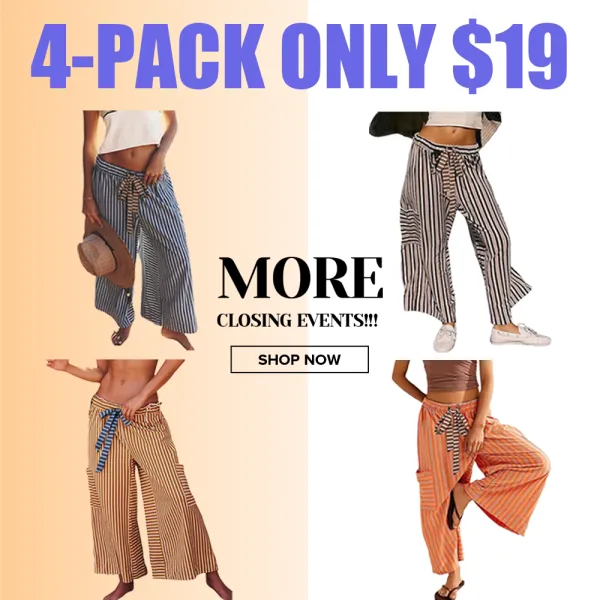 Women’s Striped Wide-Leg Pants-Drawstring, Loose Fit, Pockets