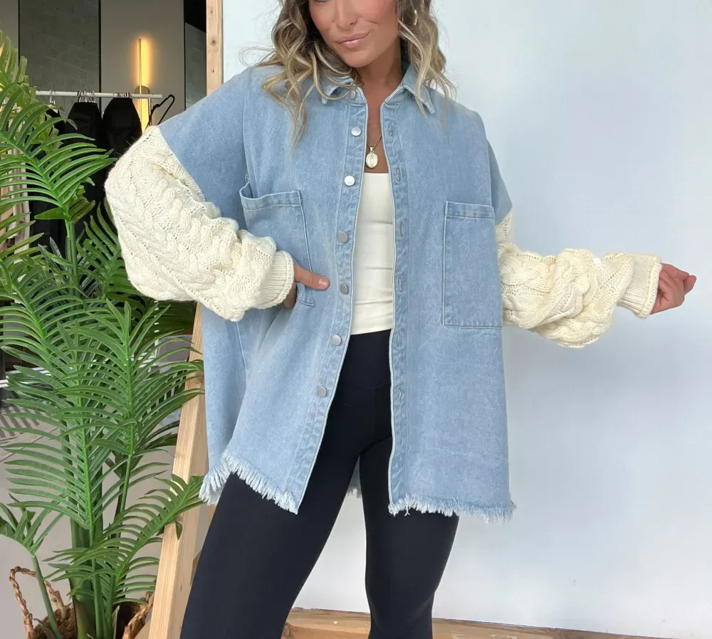Fall Crush Sweater Sleeve Shacket Denim