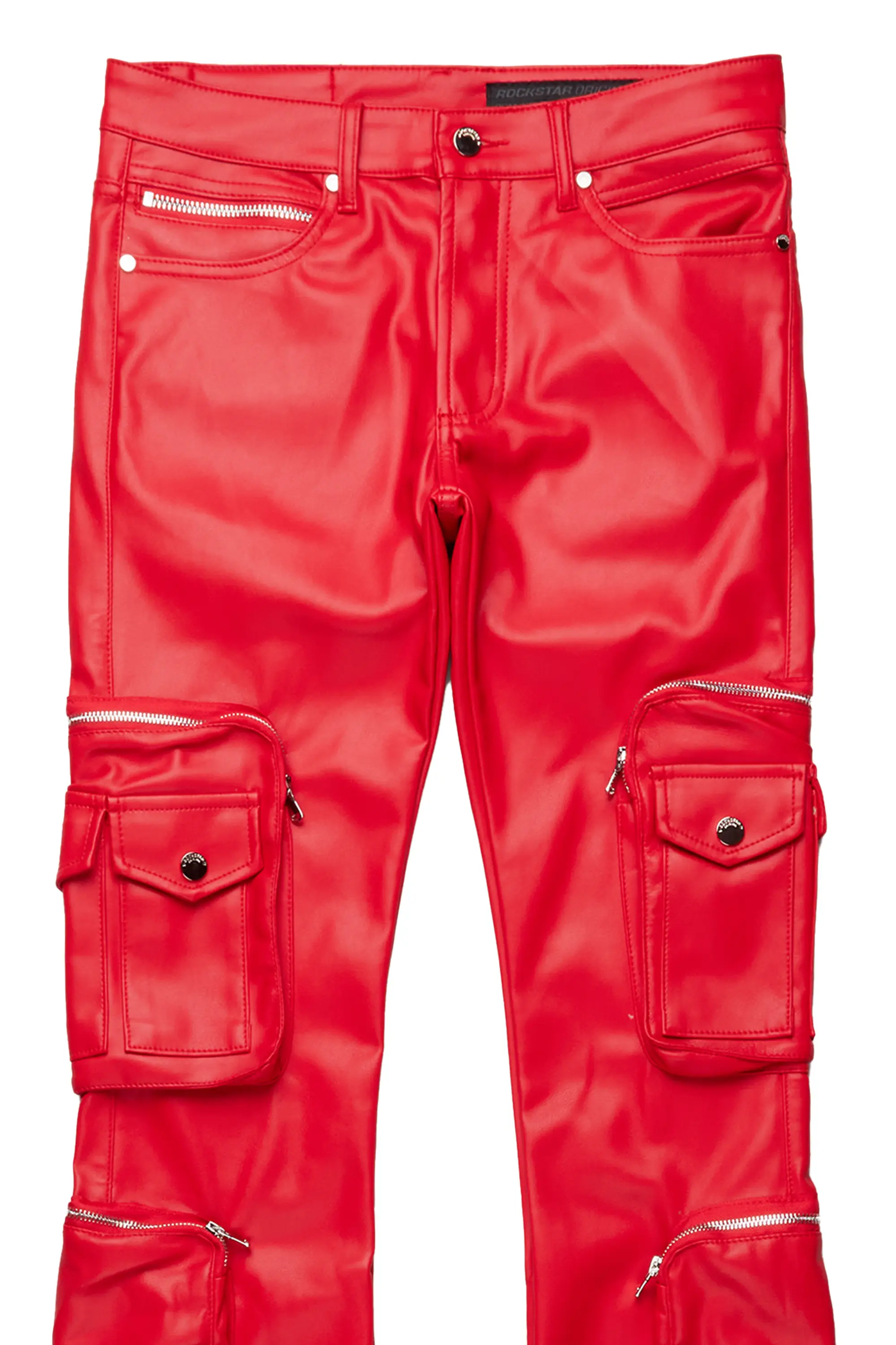 Sutton Red Faux Leather Super Stacked Jean
