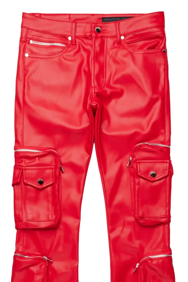 Sutton Red Faux Leather Super Stacked Jean