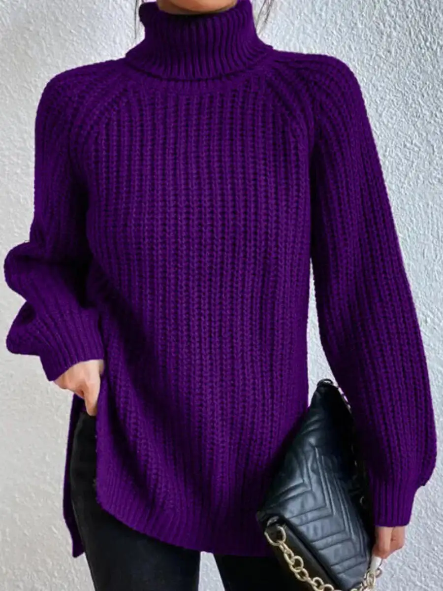 Christmas Sale - 49% off-Cotton Turtleneck Raglan Sleeve Split Hem Sweater