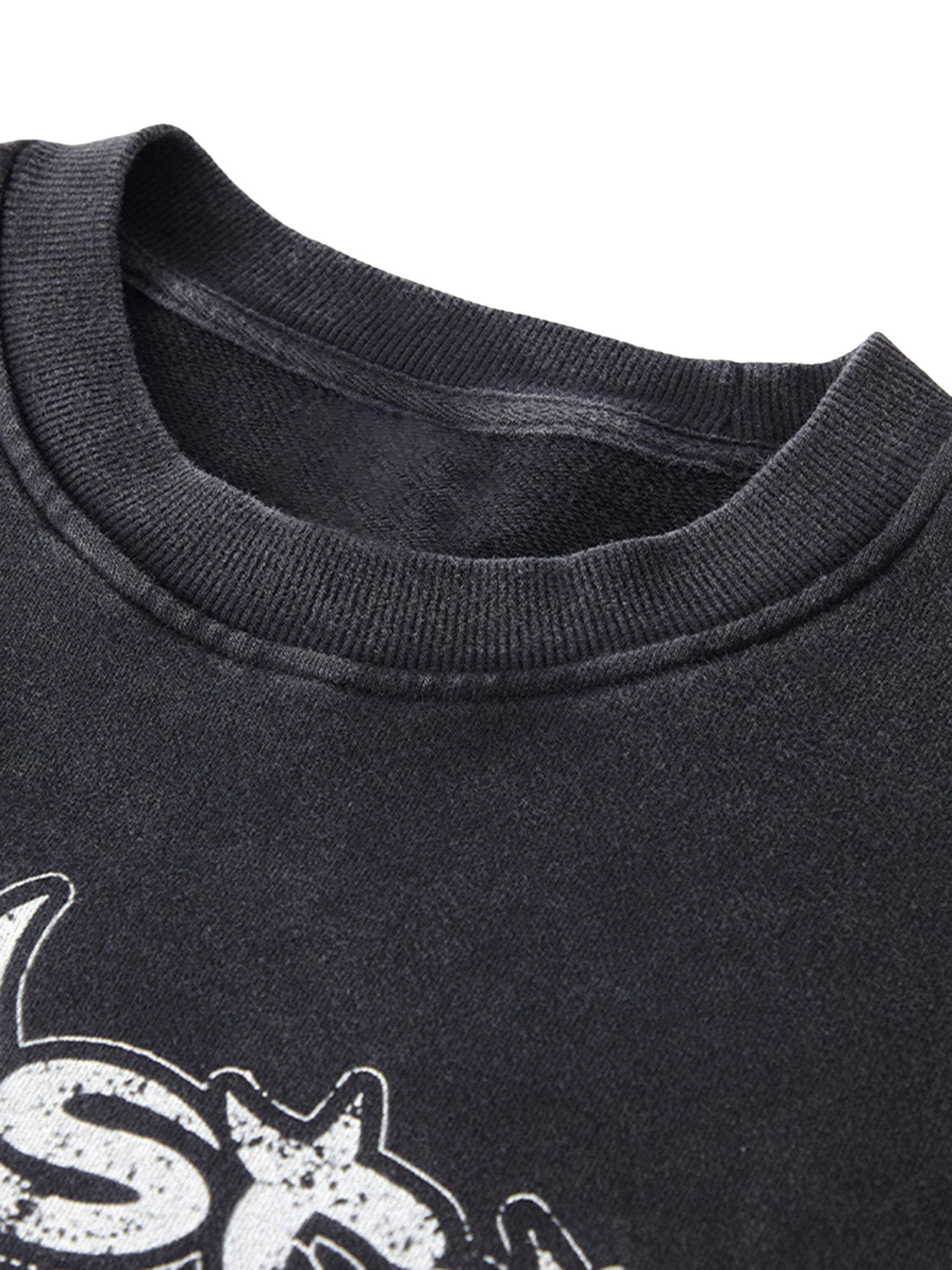 Batik Distressed Loose Round Neck Sweatshirt - 1898