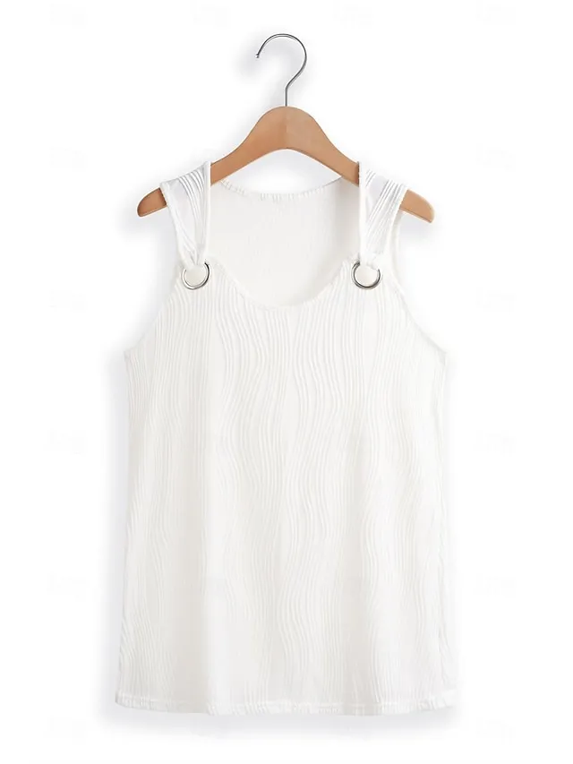 Women's Tank Top Textured Cut Out Ring Vacation Basic Short Sleeve Strap White Summer