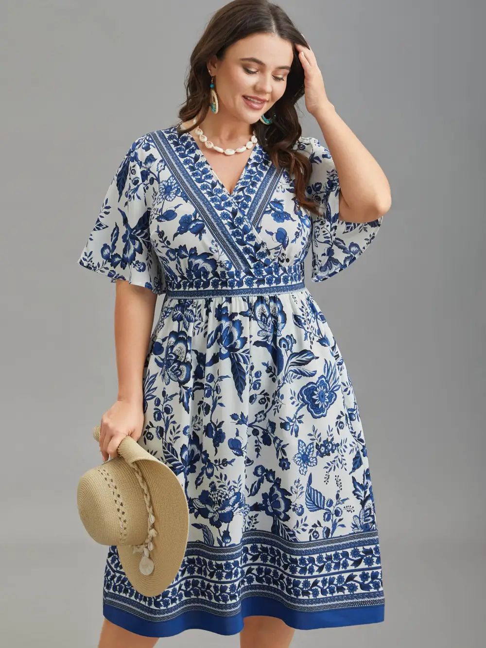 Floral Print Wrap-Neck Pocket Midi Dress