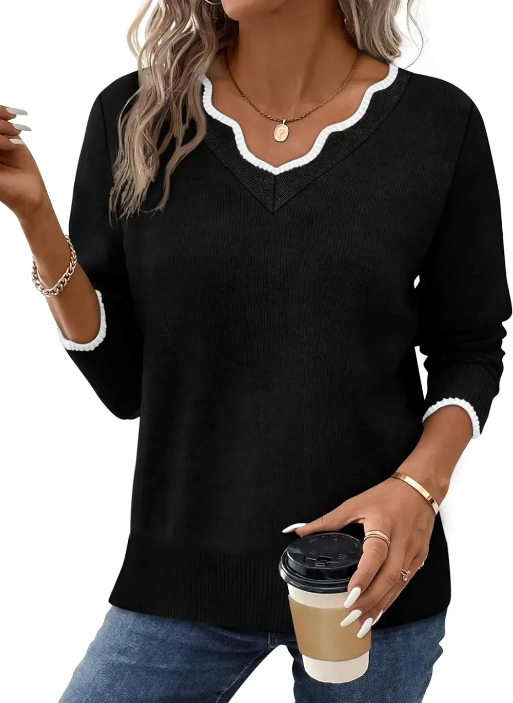 ✨Womens Cozy Lightweight V Neck Sweaters Pullover