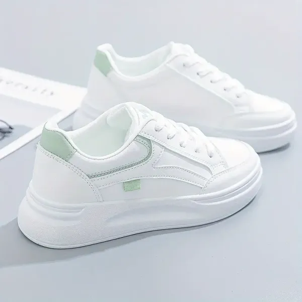 Stylish White Platform Lace Up Shoes for Women - Elevate Your Height, Versatile Low Top Design, Breathable Outdoor Walking Shoes with Comfortable Fit