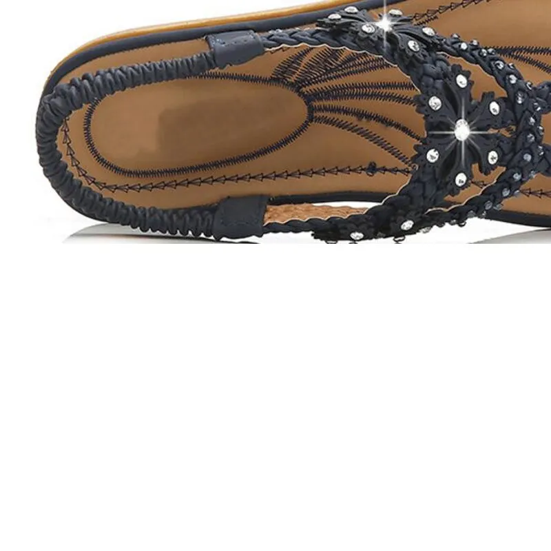 Bohemia style woman shoes string bead platform  Flat Sandals