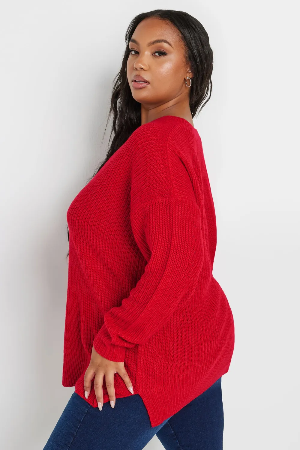 YOURS Curve Navy Blue Drop Shoulder Knitted Jumper