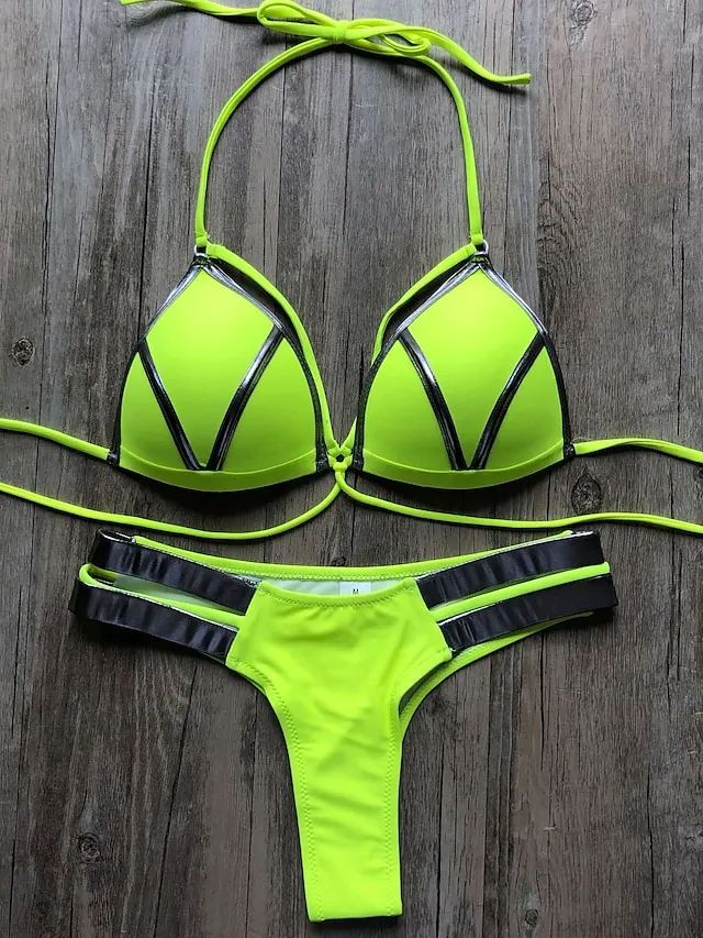 Women's Swimwear Bikini 2 Piece Normal Swimsuit Open Back Cut Out Sexy Leopard Color Block Leopard Print Black Pink Wine Dusty Rose Camisole Strap Bathing Suits New Vacation Sexy