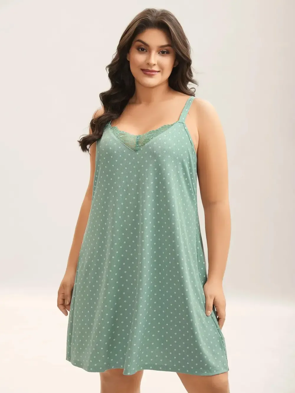 Lace Neck Polka Dots Textured Loungewear