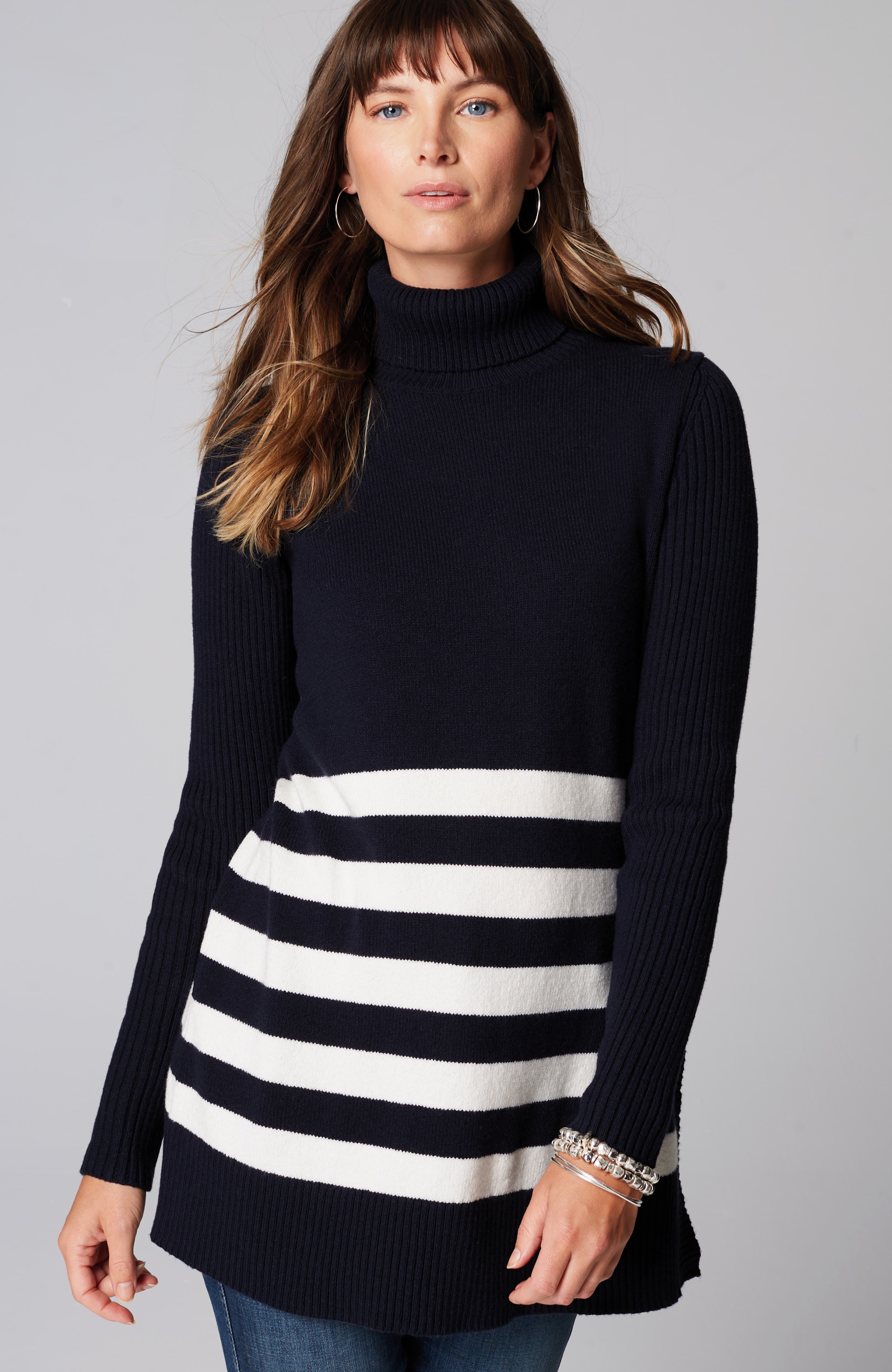 Ribbed-Sleeves Turtleneck Sweater