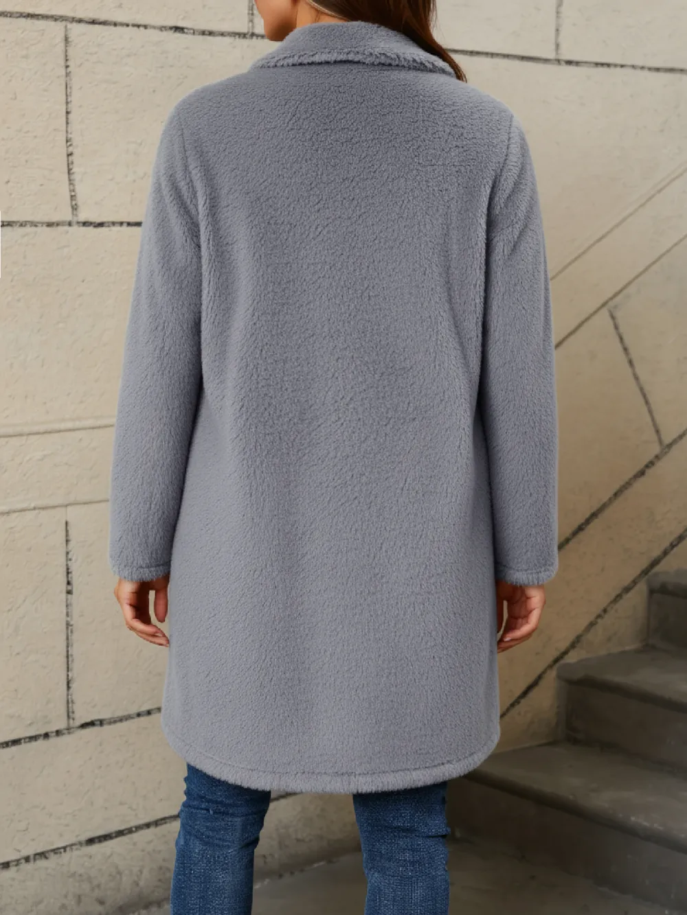 Women's Fleece Zip-Up Longline Teddy Coat