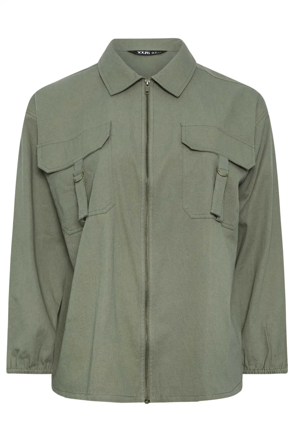 YOURS Curve Stone Brown Utility Bomber Jacket