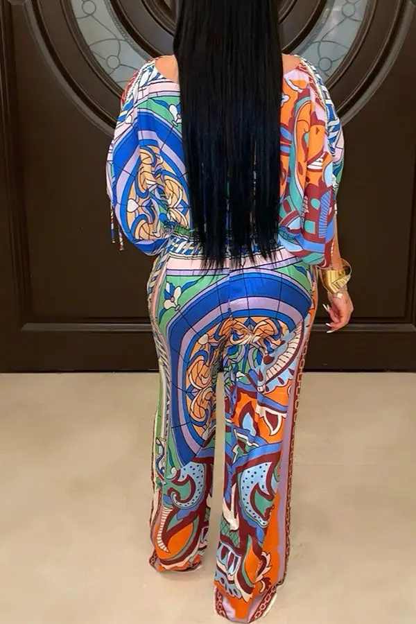 Tribal Print Colorful Boat-Neck Pant Set