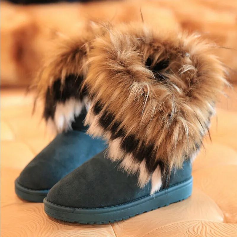 In The Tube Snow Boots Cotton Shoes Fox Fur