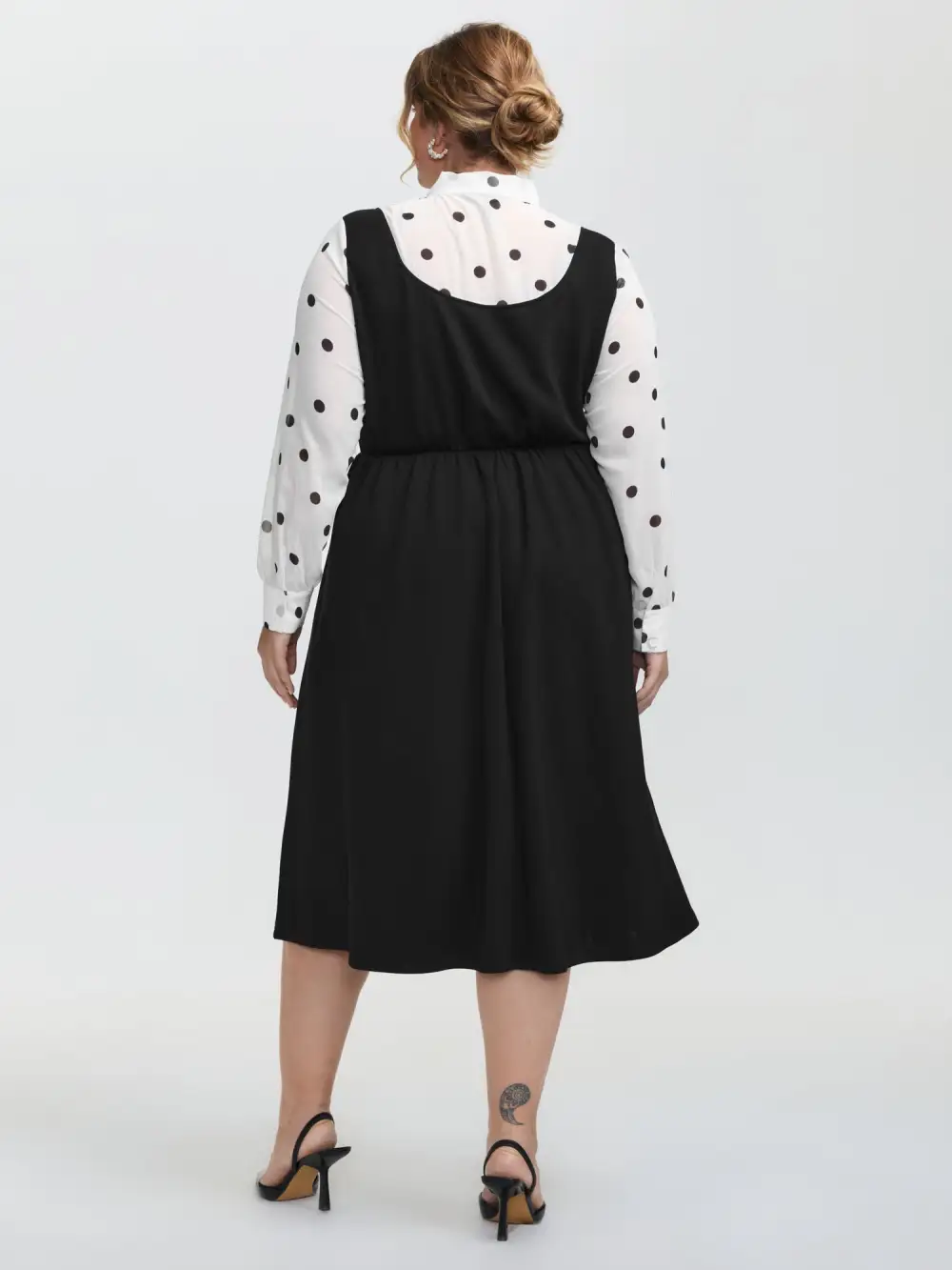 Polka Dot Neck Tie Midi Dress