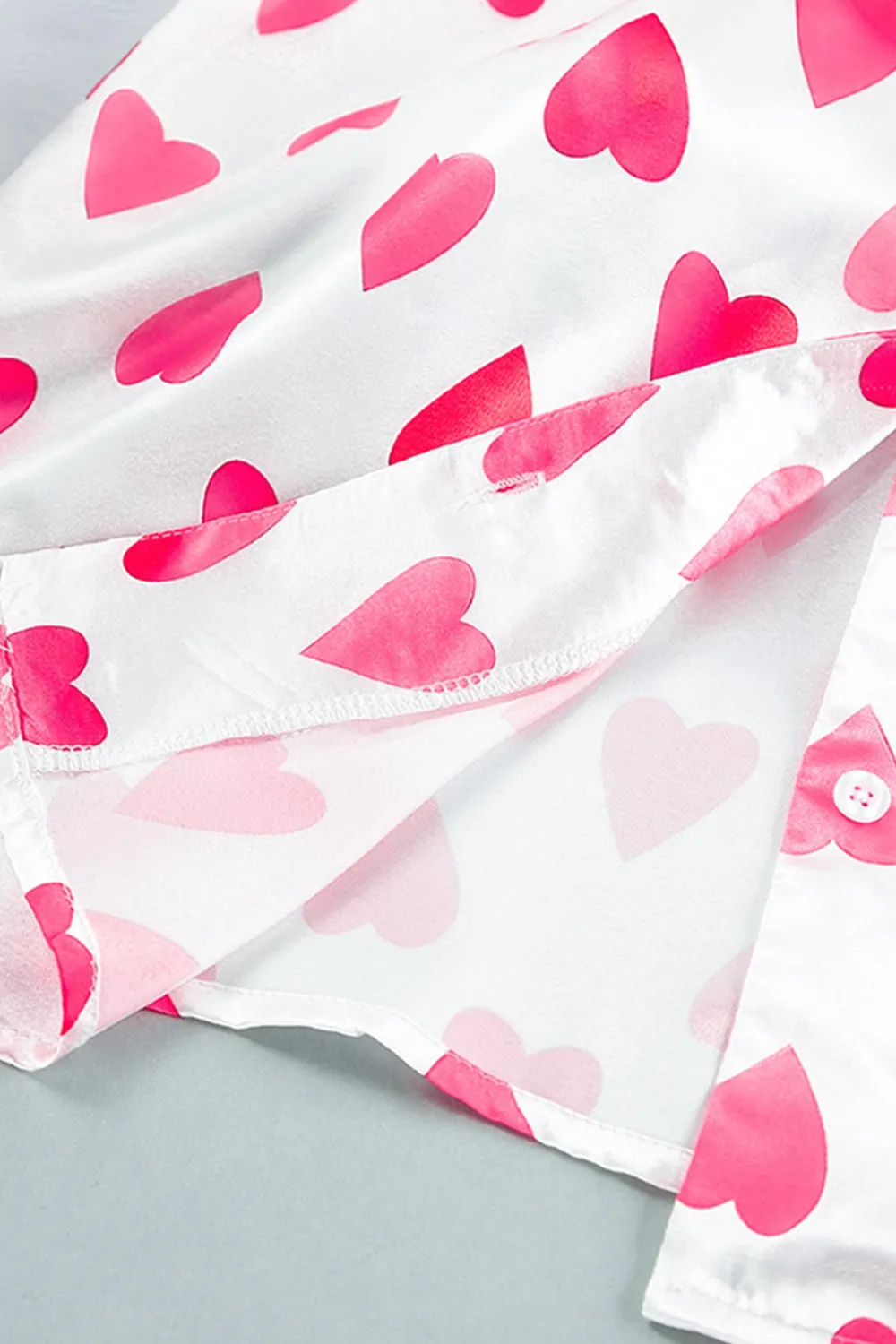 Peach Heart Print Shirt Two-Piece Shorts Set