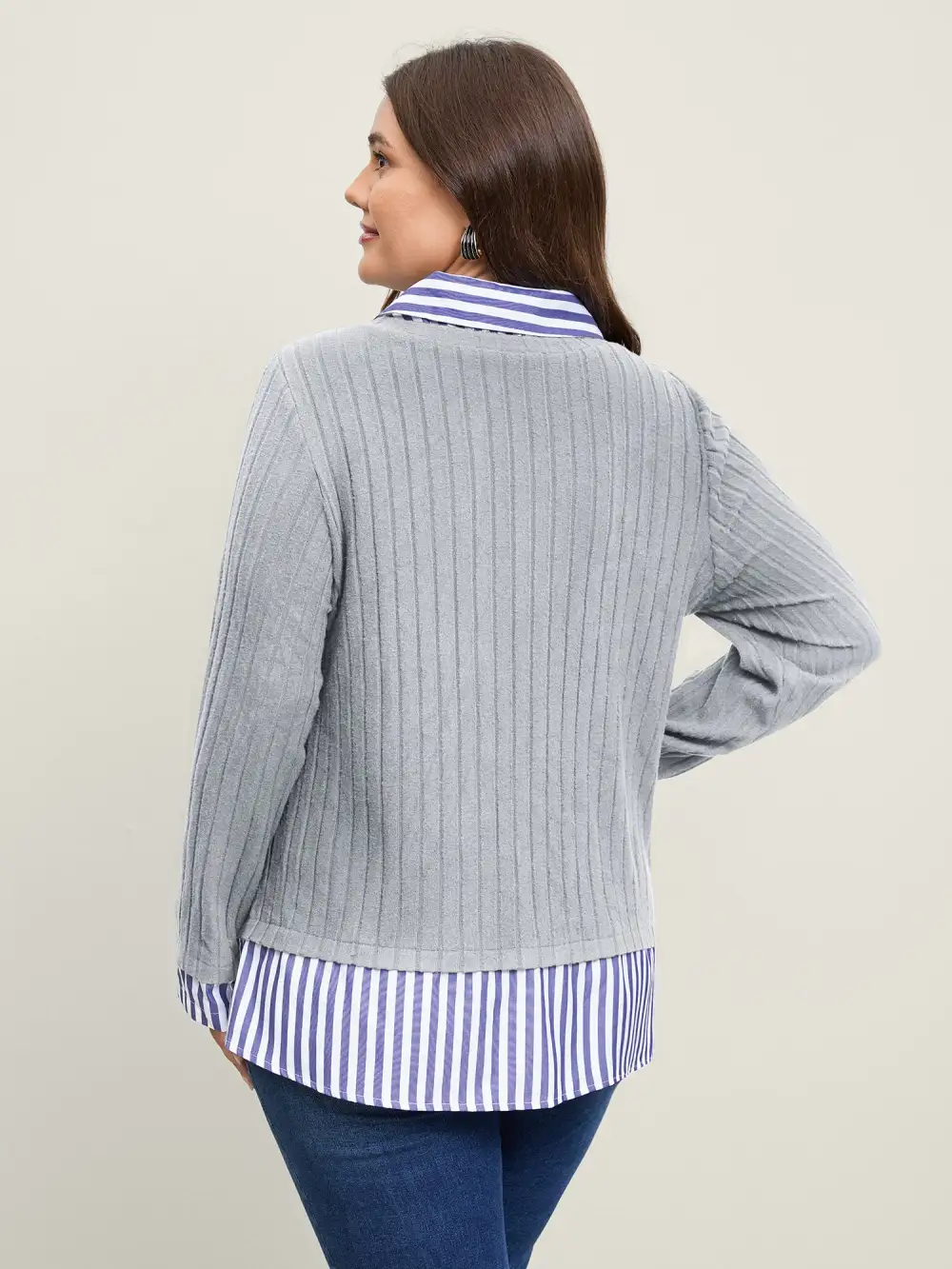 Ribbed Striped Stretchy Sweatshirt Top