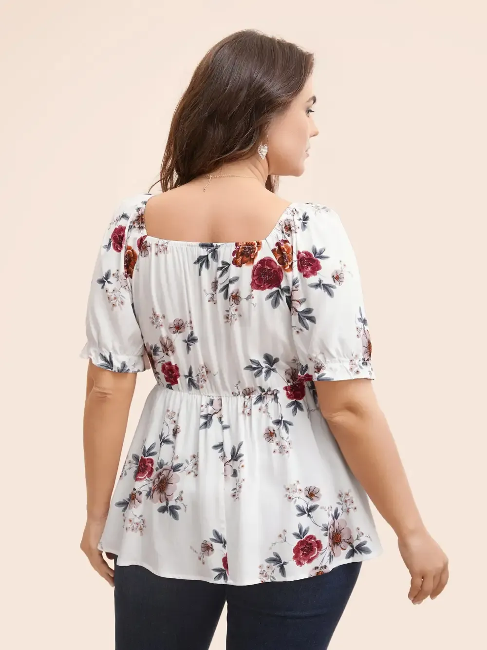 Floral Print Square Neck Gathered Puff Sleeve Blouse