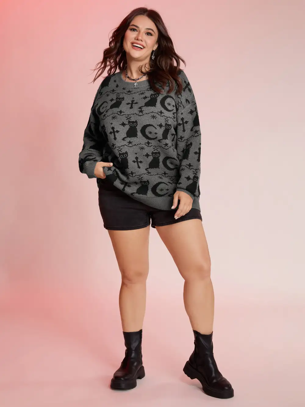 Spooky Cat Puffy Sleeve Pullover