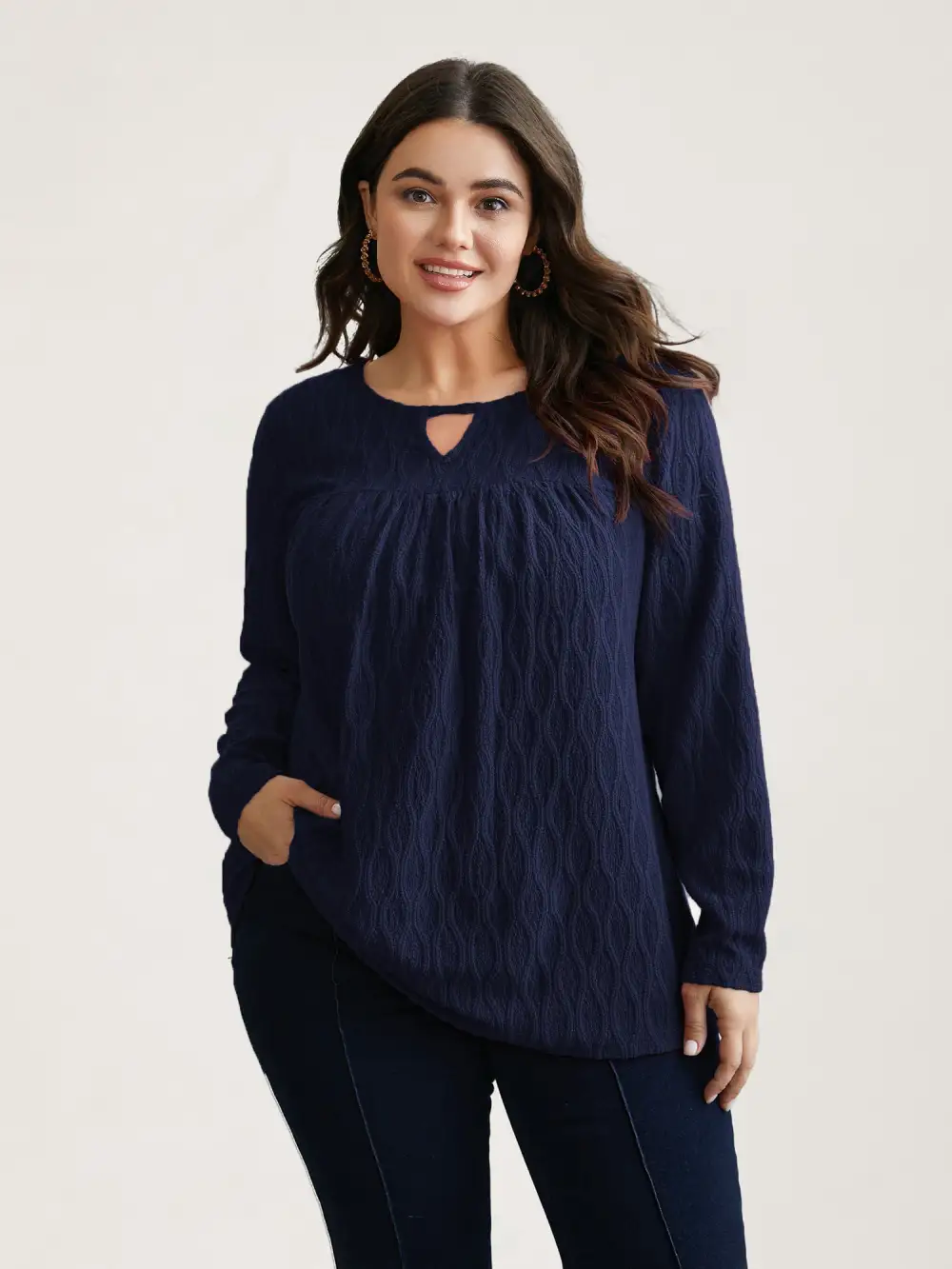 Textured Keyhole Gathered Knit Top