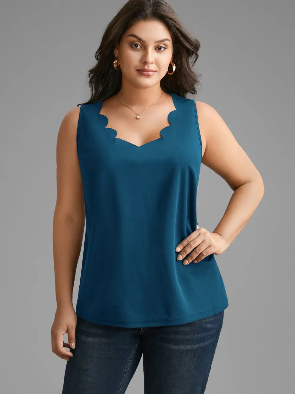 Solid V Neck Laser Cut Tank Top