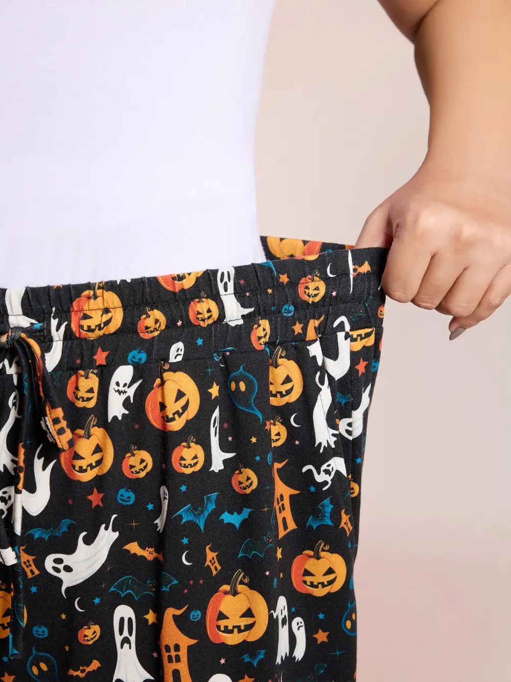 Halloween Spiced Print Waist-Tie Lounge Pants