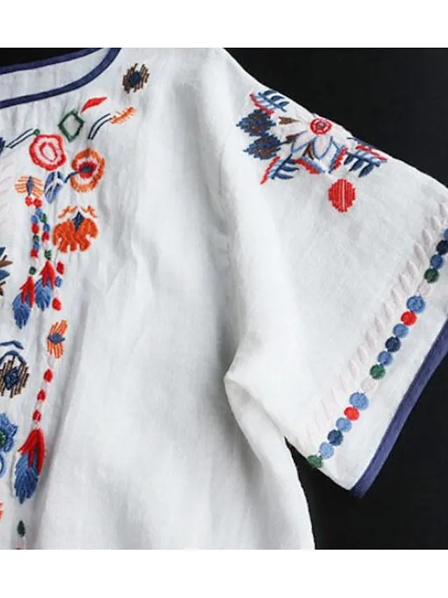 Women's Shirt Blouse Tribal Daily Basic Short Sleeve Crew Neck White Summer Spring