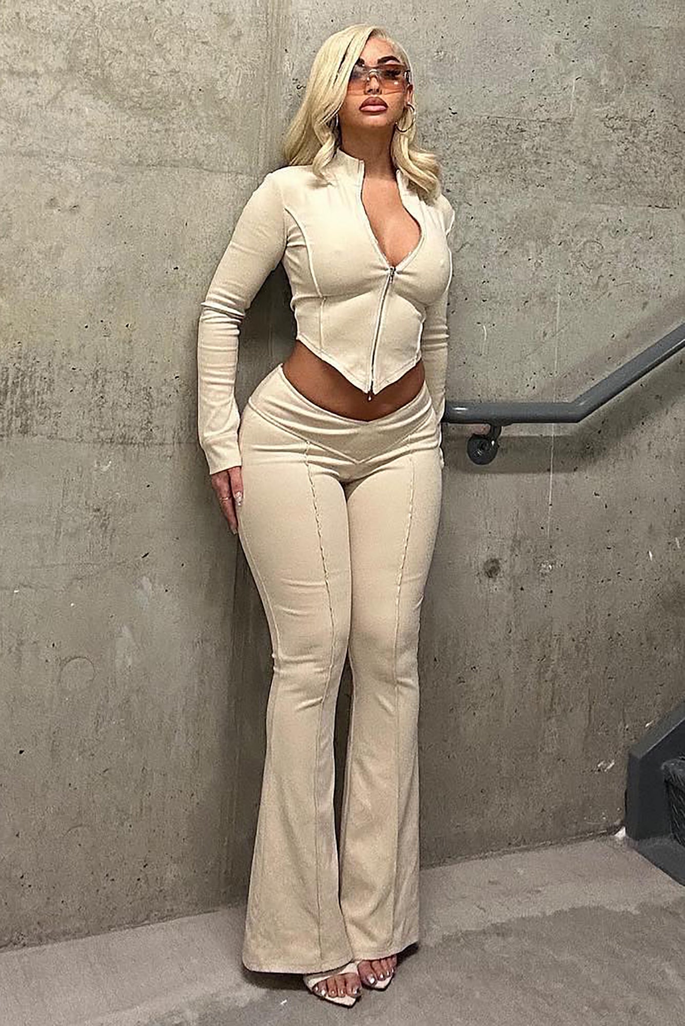 Getting Too Low Pant Set - Beige