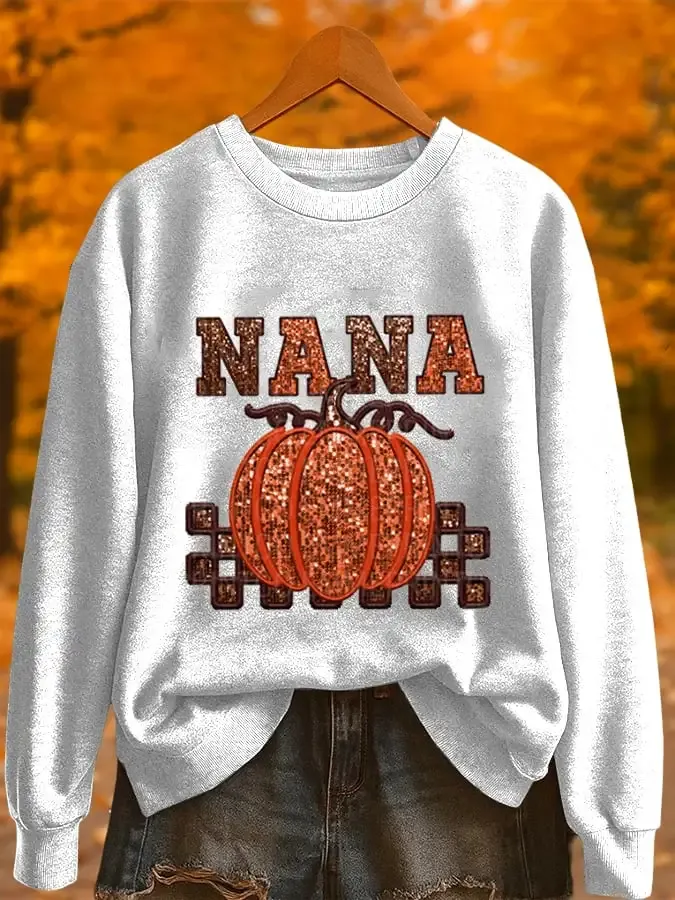 Women's Fall Thanksgiving Pumpkin Print Crew Neck Sweatshirt