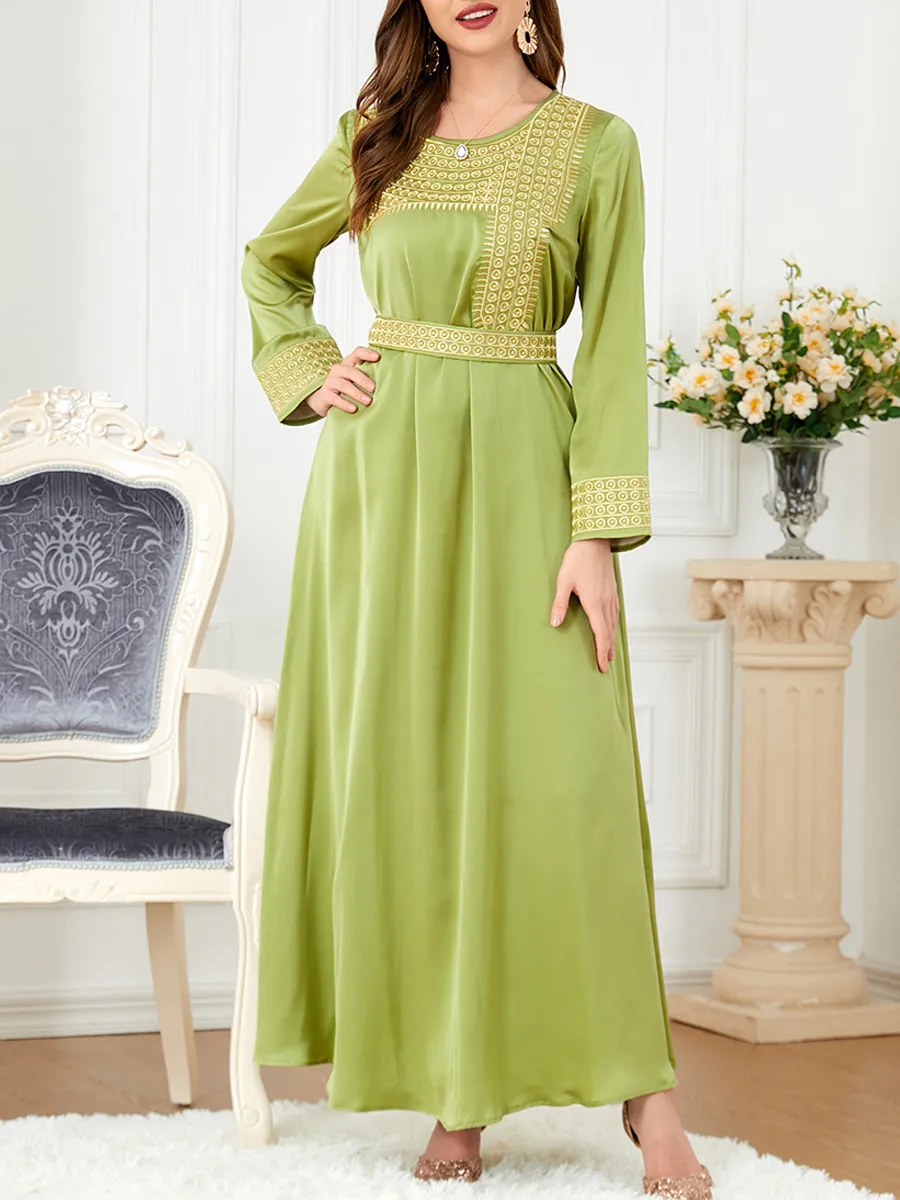 Round neck embroidery and gold stamping long sleeved dress cardigan two-piece set