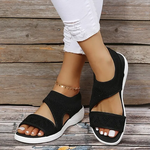 Women's Sandals Platform Sandals Flyknit Shoes Sports Sandals Outdoor Daily Summer Platform Open Toe Sporty Casual Minimalism Tissage Volant Loafer Solid Color Black Pink Blue