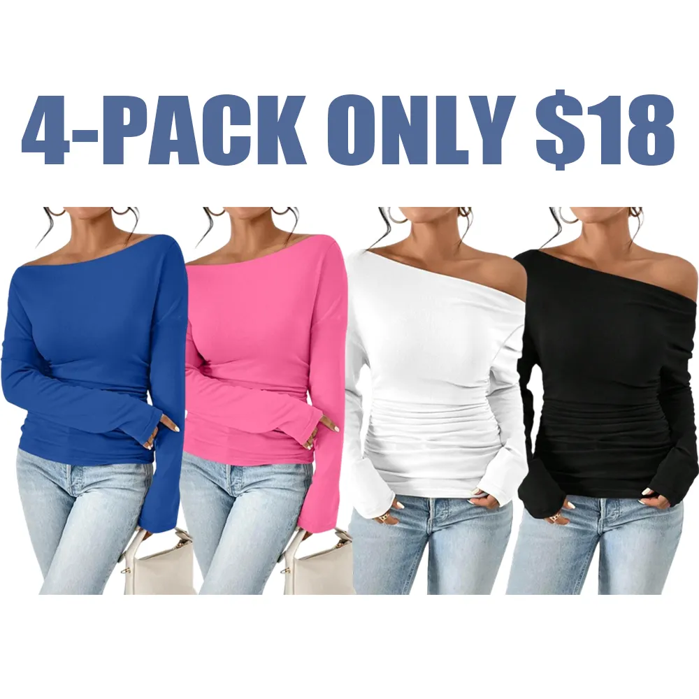 Women's Ruched Asymmetrical Neck Drop - Shoulder Tee