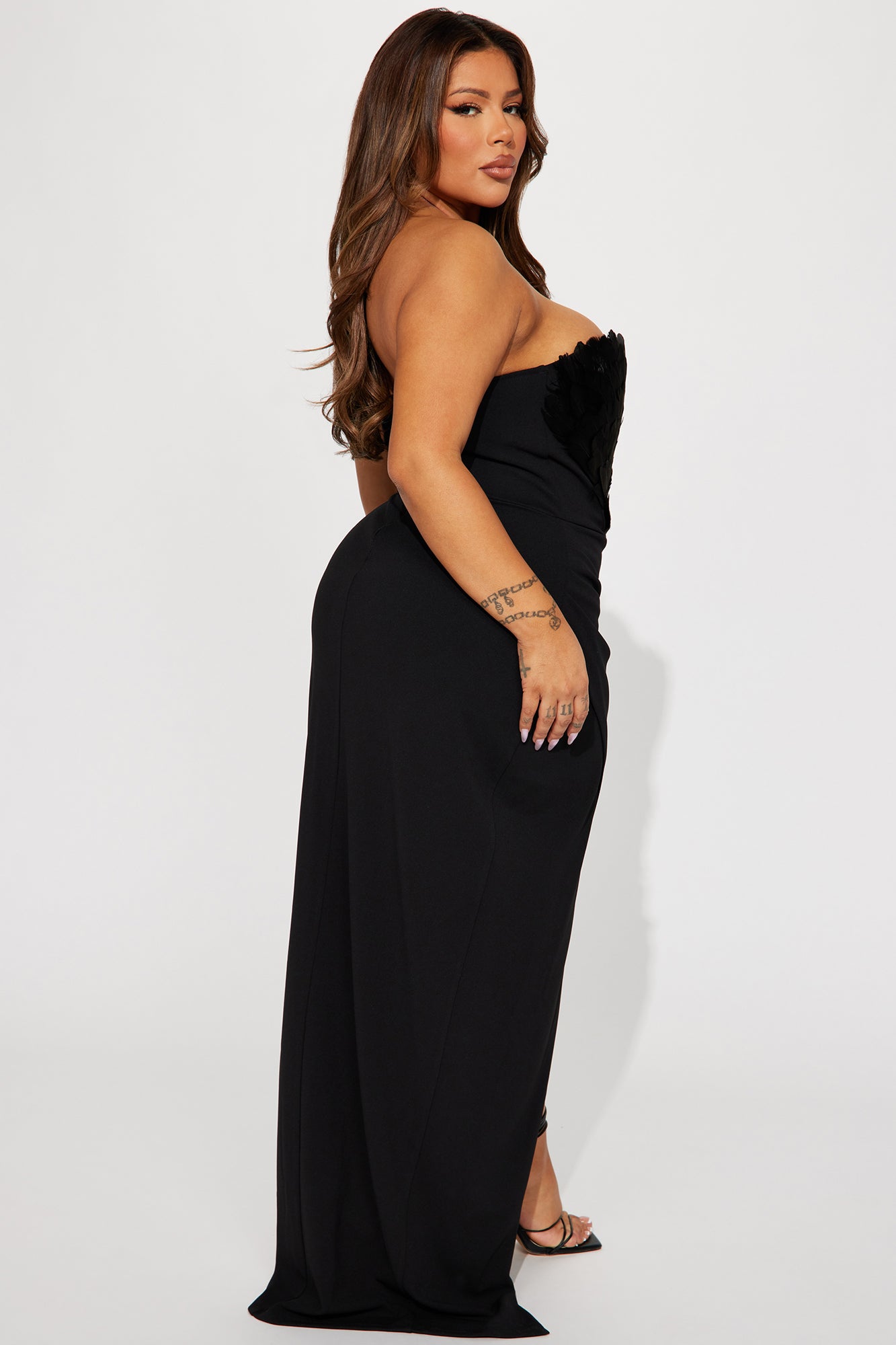 Savina Feather Maxi Dress - Black