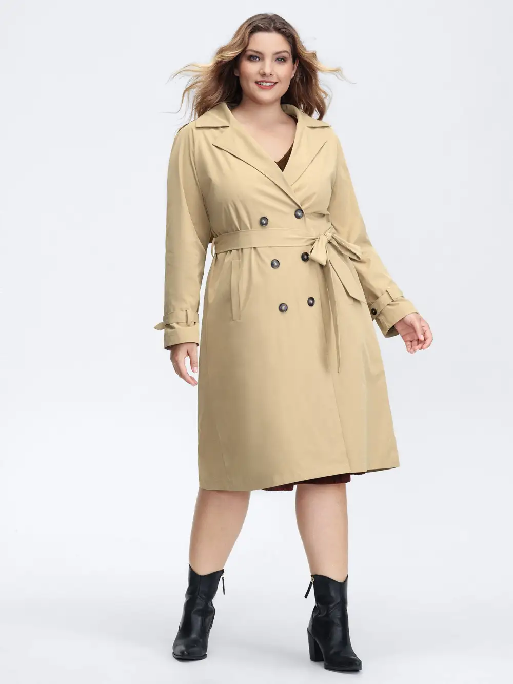 Adjustable Tab Sleeve Lined Trench Coat