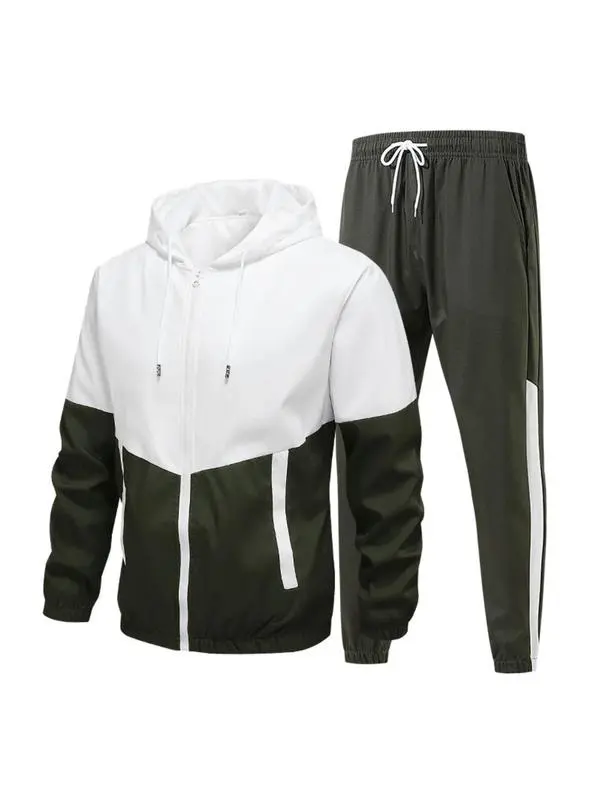 Men’s Colorblock Hoodie & Jogger Set – Casual Tracksuit