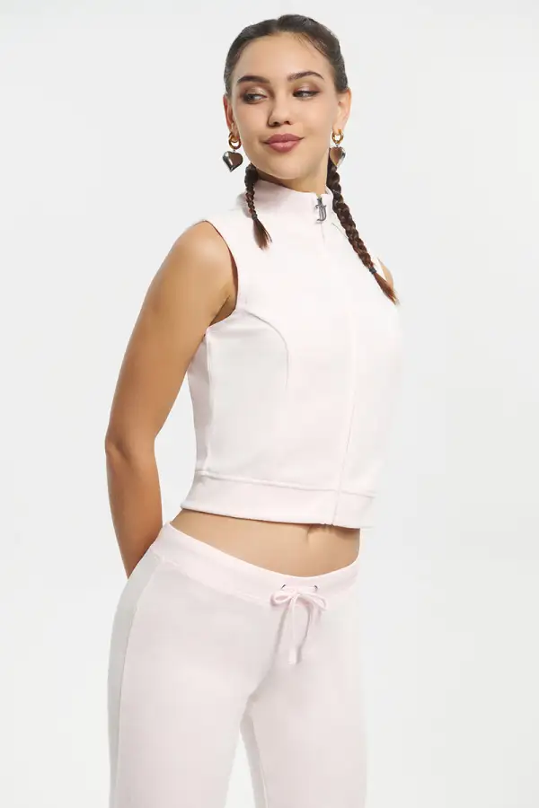 Mockneck Cotton Velour Zip-Up Vest