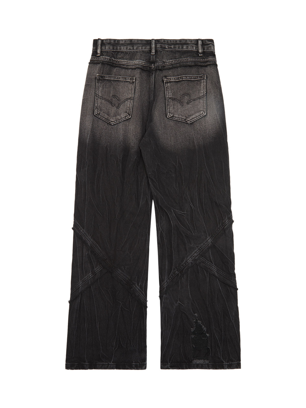 Heavy Washed Ripped Plaid Stitching Hip-Hop Jeans - 2174