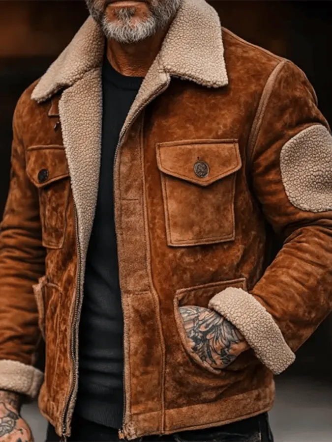 Men's Vintage Suede Fleece Patchwork Outdoor Jacket Last day 80% off!