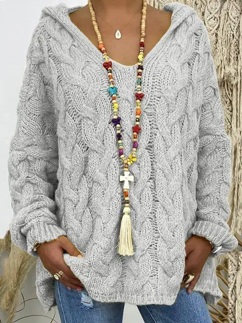 Solid Color Twist Knitting Hoodie Sweater