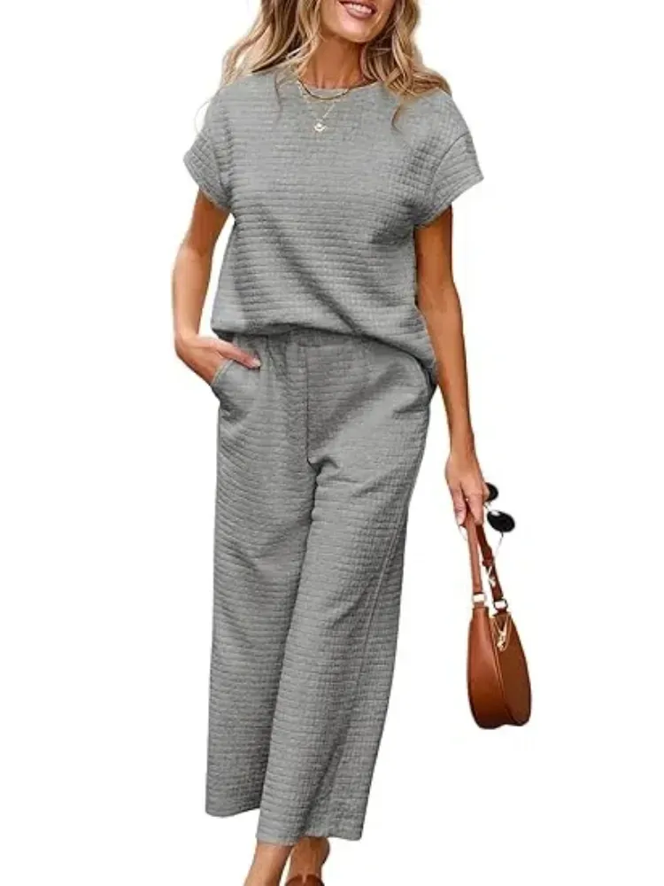 ✨Women's Casual Textured Tops and Wide Leg Pants Lounge Sets