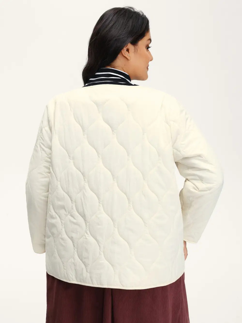 Quilted Cotton Button Round Neck Jacket