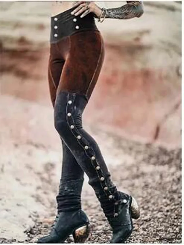 Women's Tights Leggings Cotton Blend Red Blue Green Mid Waist Fashion Halloween Casual Weekend Micro-elastic Ankle-Length Comfort Color Block S M L XL XXL